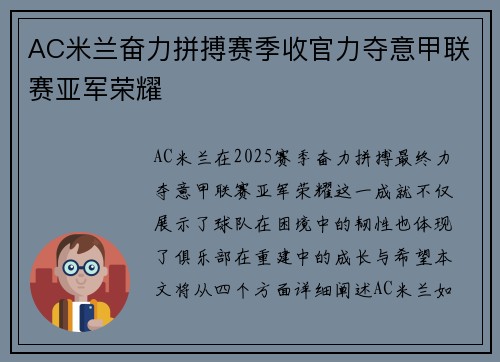 AC米兰奋力拼搏赛季收官力夺意甲联赛亚军荣耀